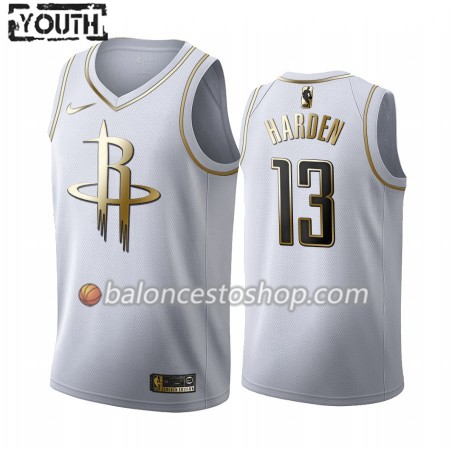 Camiseta Niños NBA Houston Rockets James Harden 13 2019-20 Nike Blanco Golden Edition Swingman